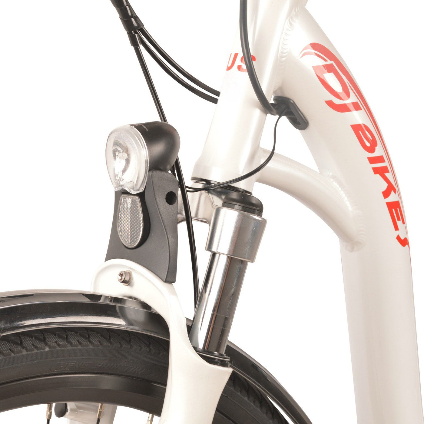 DJ City Bike, best electric commuter bike, equipped with integrated front headlight