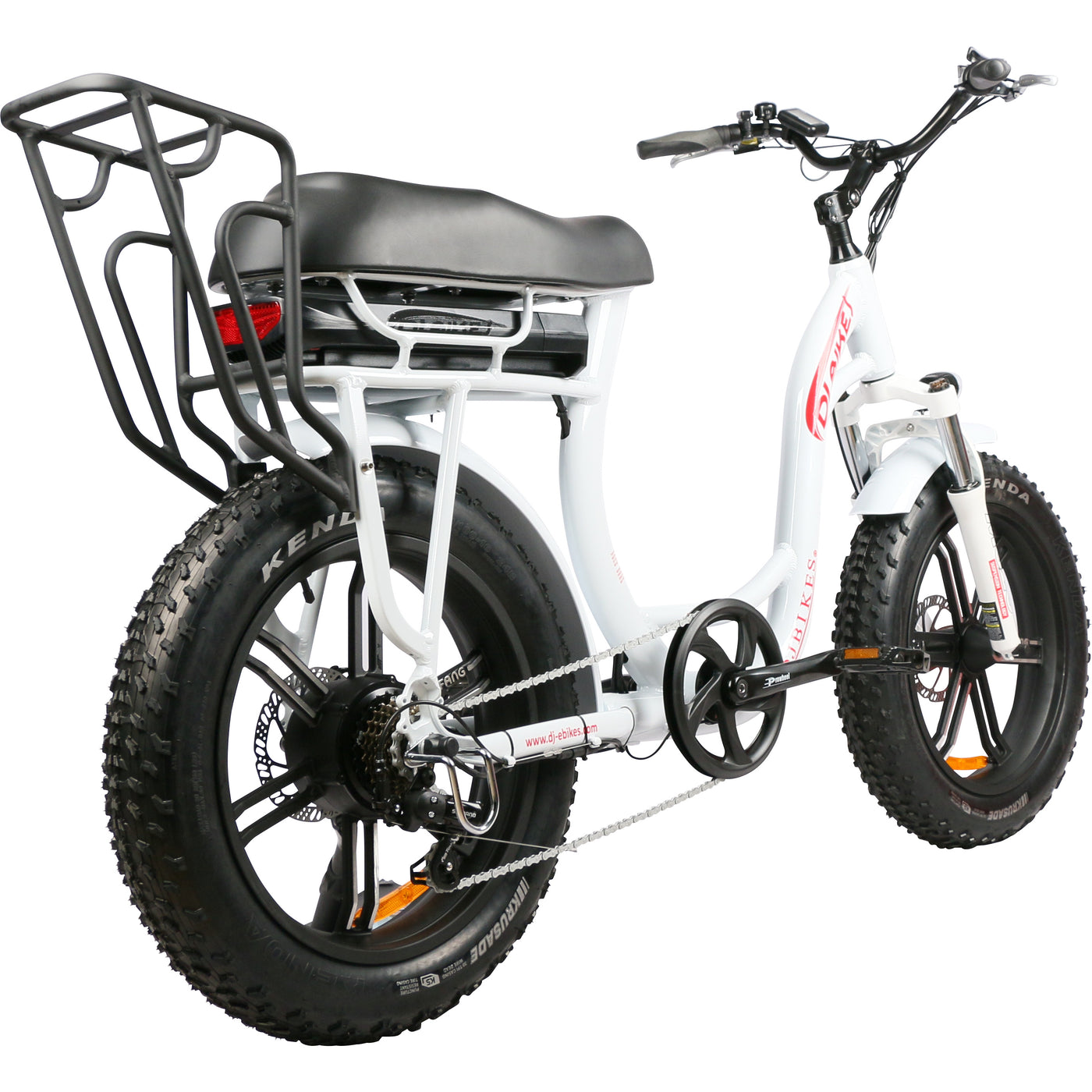 Electric Mini Bike, DJ Super Bike Step Thru, mini bike style step thru ebike with fat tires and new rear rack