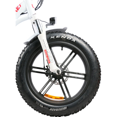 DJ Super Bike Step Thru equipped with 20” fat tires on cast alloy wheels